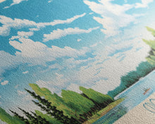 Load image into Gallery viewer, Crooked Lake Michigan Framed Canvas Print, Pop Art Panoramic Travel Poster, Midcentury Modern, Wall Art, Scenic Nature Painting, Bedroom Decor, Living Room Art