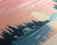 Load image into Gallery viewer, Cumberland Lake Manitoba Framed Canvas Print, Midcentury Modern Panoramic Wall Art, Living Room Decor, Pop Art, Travel Poster Art, Scenic Nature Painting