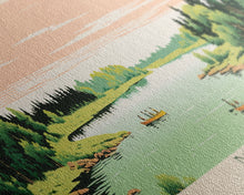 Load image into Gallery viewer, Davy Lake Saskatchewan Framed Canvas Print, Midcentury Modern Panoramic Wall Art, Living Room Decor, Pop Art, Travel Poster Art, Scenic Nature Painting