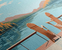 Load image into Gallery viewer, Deep Creek Lake Maryland Framed Canvas Print, Midcentury Modern Panoramic Wall Art, Living Room Decor, Pop Art, Travel Poster Art, Scenic Nature Painting