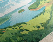 Load image into Gallery viewer, Devils Lake North Dakota Framed Canvas Print, Midcentury Modern Panoramic Wall Art, Living Room Decor, Pop Art, Travel Poster Art, Scenic Nature Painting