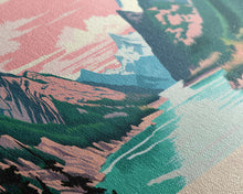 Load image into Gallery viewer, Diablo Lake Washington Framed Canvas Print, Midcentury Modern Panoramic Wall Art, Bedroom Decor, Pop Art, Travel Poster Art, Scenic Nature Painting