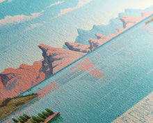 Load image into Gallery viewer, Elephant Butte Reservoir New Mexico Framed Canvas Print, Panoramic Wall Art, Midcentury Modern, Pop Art, Living Room Decor, Travel Poster, Lake Art