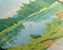 Carregar imagem no visualizador da galeria, Farrington Lake New Jersey Framed Canvas Print, Panoramic Art, Midcentury Modern, Pop Art, Living Room Wall Art, Travel Poster, Nature Art, Home Decor