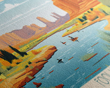 Carregar imagem no visualizador da galeria, Fool Hollow Lake Arizona Framed Canvas Print, Panoramic Art, Midcentury Modern, Pop Art, Living Room Decor, Travel Poster, Lake Painting, Wall Art