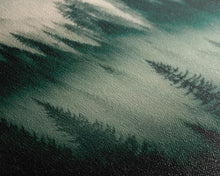 Carregar imagem no visualizador da galeria, Framed Canvas Print, Pine Tree Forest, Misty Forest Landscape, Fog Covered Mountain, Nature Landscape Decor