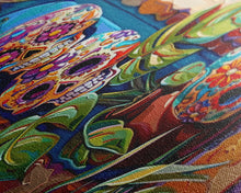 Load image into Gallery viewer, Day of The Dead Inspired Mexican Canvas Painting Framed, Long Narrow Wall Art Print, Spanish Style Home Decor, Contemporary Art Print