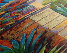 Load image into Gallery viewer, Aztec Inspired Canvas Painting Framed and Printed, Long Narrow Wall Art for Large Space, Beach House Wall Art, Tropical Wall Art Print