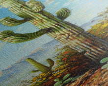 Load image into Gallery viewer, Framed Printed Acrylic Canvas Painting of Saguaro Cactus, Colorful Desert Art Print, Modern Western Wall Art Print, Office Wall Decor