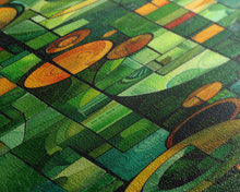 Carregar imagem no visualizador da galeria, Geometric Abstract Art in Green and Yellow Tones - Framed Canvas Print, Midcentury Modern Art, Skinny Art, Tall Art, Living Room Wall Decor, Boho Art