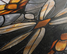 Load image into Gallery viewer, Amber and White Stained Glass Floral Design - Framed Canvas Print, Midcentury Modern Art, Skinny Art, Tall Art, Living Room Wall Decor, Boho Art