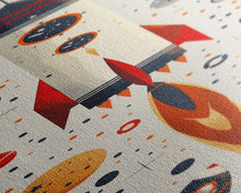 Load image into Gallery viewer, Art Deco Rocket Ship Atomic Age Wall Art, Retro MCM Inspired Framed Canvas Print, Mid-century Modern Nursery Decor