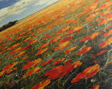 Carregar imagem no visualizador da galeria, Expansive Poppy Field Under a Bright Blue Sky on a Framed Canvas Print Skinny Art Piece
