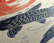Load image into Gallery viewer, Elegant Koi Fish in Minimalist Japanese Art Style, Tall and Skinny Framed Canvas Print for Ukiyo-e Art Lovers