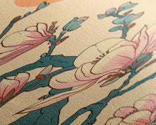 Load image into Gallery viewer, Delicate Magnolia Blossoms in Ukiyo-e Style, Tall Skinny Framed Canvas Print, Japanese Art for Vertical Spaces