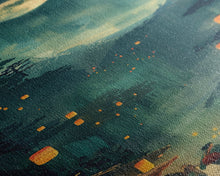 Carregar imagem no visualizador da galeria, Framed Canvas Print Of A Nighttime Japanese Festival Scene With Lanterns And Pine Trees, Traditional Wall Art Ready To Hang