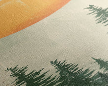 Carregar imagem no visualizador da galeria, Abstract Sun Over Forest Silhouette Earth Tones Skinny Art Tall Art Framed Canvas Print Japanese Style Art Ukiyo-e Art Wood Block Print Minimalist