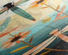 Load image into Gallery viewer, Dragonfly Gathering Night Glow Vibrant Colors Skinny Art Tall Art Framed Canvas Print Japanese Style Art Ukiyo-e Art Wood Block Print Insect Art