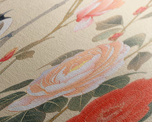 Load image into Gallery viewer, Bird On Branch With Red Peonies And Green Leaves Tall Art Skinny Art Framed Canvas Print Japanese Style Art Ukiyo-e Wood Block Print