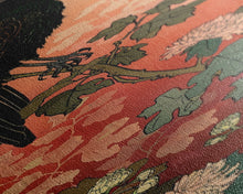 Load image into Gallery viewer, Black Bird On Flowering Branch With Orange Background Tall Art Skinny Art Framed Canvas Print Japanese Style Art Ukiyo-e Wood Block Print