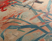 Load image into Gallery viewer, Bird Perched On Bright Red Lily Flower Skinny Art Tall Art Framed Canvas Print Japanese Style Art Ukiyo-e Art Wood Block Print Floral Detailed