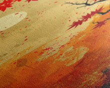 Carregar imagem no visualizador da galeria, Dramatic Red Autumn Leaves Against Golden Sky Depicted Japanese Style Tall Framed Canvas Print Seasonal Wall Art