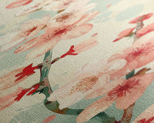 Cargar imagen en el visor de la galería, Cherry Blossom Japanese Art Skinny Wall Art Framed Canvas Print in Light Pastel Colors on Branch Against Subtle Green Background