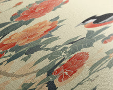 Load image into Gallery viewer, Bird Among Camellia Flowers On Light Background Skinny Art Ukiyo-e Wood Block Print Framed Canvas Print