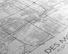 Load image into Gallery viewer, Des Moines Street Map, Iowa Map, City Map Art, Minimalist Art, Wall Art, Canvas Print, Girlfriend Gift, Travel Wall Art, Dorm Room Art