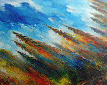 Load image into Gallery viewer, Beautiful Forest Sunset Oil Painting Canvas Print, Blue Skies and Fall Trees, Autumn, Ready to hang gallery wrapped nature canvas print