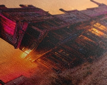 Carregar imagem no visualizador da galeria, Abandoned wild west saloon at sunset canvas print, travel photography art, outrun sunset ready to hang wall art