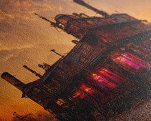 Load image into Gallery viewer, Dystopian steampunk wild west mashup, abandoned wild west saloon art, canvas print, ready to hang wall art