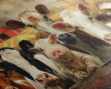 Carregar imagem no visualizador da galeria, Farm Animals On The Fence, Framed Canvas Print, Cute Animal Decor, Bathroom Wall Art, Illustration, Home Decor