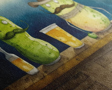 Load image into Gallery viewer, Funny Pickles In A Bar, Watercolor Painting Print, Framed Wall Art, Funny Decor, Kitsch Art, Framed Canvas Pickle Art