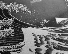 Load image into Gallery viewer, Black and White Wave Canvas Print, Hokusai Inspired Wall Art, Woodblock Print Style, Wall Art, Vintage Style Wall Art