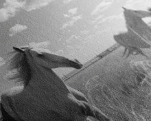 Carregar imagem no visualizador da galeria, Fine Art Framed Canvas Print, Metal Art, Black & White Photo of Wild Mustangs, Horse Art, American Horses Landscape / Nature / Wildlife Art