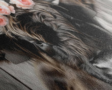 Carregar imagem no visualizador da galeria, Framed Canvas Wall Art, Cute Highland Cow Print, Modern Wall Art Farmhouse Decor, Fun Rustic Farmhouse Art, Life On The Farm, Cow and Flower