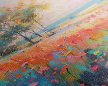 Load image into Gallery viewer, Blossoming Meadow with Trees - Framed Canvas Print, Peaceful Living Room Art, Serene Bedroom Decor, Vibrant Flower Art, Wall Art