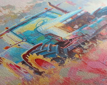 Cargar imagen en el visor de la galería, Farm Tractor in Vibrant Meadow - Framed Canvas Print, Countryside Living Room Art, Pastel Bedroom Decor, Rural Art, Wall Art