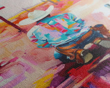 Carregar imagem no visualizador da galeria, Abstract Cowboy Kneeling by Cross Art - Framed Canvas Print, Modern Southwestern Decor, Vibrant Living Room Wall Art