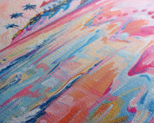 Load image into Gallery viewer, Colorful Tropical Beach Scene with Palm Tree - Framed Canvas Print, Vibrant Coastal Art, Living Room Decor, Beach Wall Art