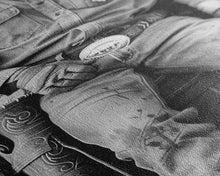Load image into Gallery viewer, Close-Up of Cowboy's Belt and Saddle in Detailed Black and White Photography for Western Wall Art, Canvas Prints, Rustic Home Decor, Art