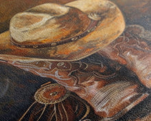 Load image into Gallery viewer, Cowboy Boots and Hat with Flowers Art - Framed Canvas Print, Rustic Wall Decor, Western Bedroom Art, Cowboy Home Decoration