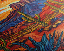 Carregar imagem no visualizador da galeria, Framed Canvas Print, Bold Desert Landscape with Saguaro Cacti and Mountains, Unique Wall Art for Living Room or Bedroom