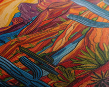 Carregar imagem no visualizador da galeria, Framed Canvas Print, Bright Desert Landscape with Cacti and Mountains, Perfect Wall Art for Living Room or Bedroom