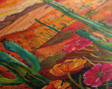Carregar imagem no visualizador da galeria, Framed Canvas Print, Vibrant Desert Landscape with Flowers and Cacti, Perfect Wall Art for Living Room or Bedroom Decor