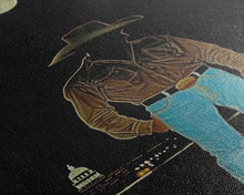 Load image into Gallery viewer, Cowboy Under the Moon Print - Framed Canvas Wall Art, Rustic Western Decor, Nighttime Cowboy Artwork for Living Room, Western Night Sky