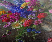 Load image into Gallery viewer, Dramatic Floral Vase Art on Rich Background - Framed Canvas Print, Bold Flower Decor for Living Room, Botanical Artwork, Floral Wall Art