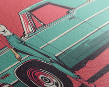 Load image into Gallery viewer, Cowgirl Leaning Against Classic Car in Pop Art Style, Vibrant Framed Canvas Print for Bedroom, Perfect Living Room Wall Art