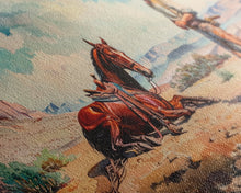 Load image into Gallery viewer, Cowboy and Horse in Desert Landscape, Rustic Farmhouse Art, Framed Canvas Print, Western Decor, Living Room Wall Art, Country Style